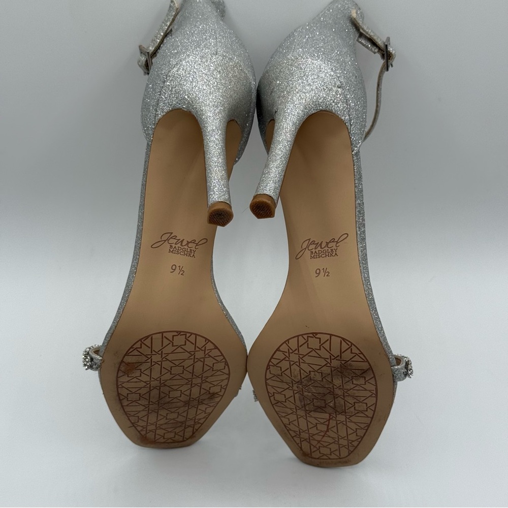 Badgley Mischka Adriane Silver Jeweled Stiletto Sparkle Evening Heel Sandals - Picture 6 of 16